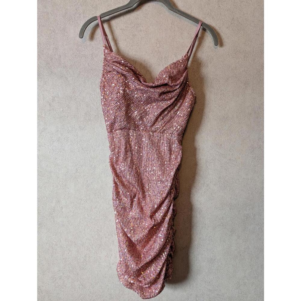 HELLO MOLLY pink sequin replay button corset mini dress sz 2 - Picture 2 of 5